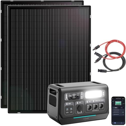 revolt Balkonkraftwerk mit Akku: On-Grid-Powerstation & Solar-Konverter 2.048Wh mit 2X 215-W-Solarmodul (Stromspeicher Balkonkraftwerk, Batteriespeicher, Spannungswandler)