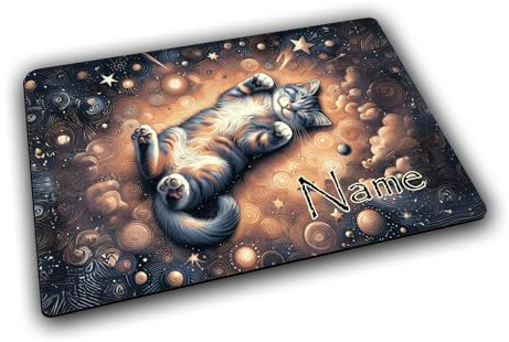 Maus-Design Textil Tischset mit Name, Katze | Gummirückseite, Platzdeckchen, Personalisiert