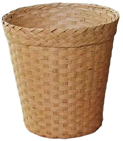 Jorzer Rattan-Abfallkorb geflochtener Mülleimer 17,8 x 25,4 cm geflochtener Korb Mülleimer aus natürlichem Stroh runder Schreibtisch-Mülleimer Haushalts-Papierkorb Stil 1