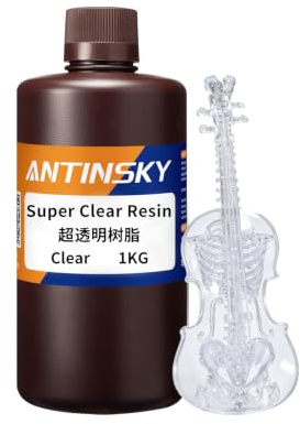 ANTINSKY Super Clear Resin, 1 kg UV-härtendes 3D-Druckharz mit 90% Lichtdurchlässigkeit, vergilbungsbeständig, hohe Präzision für die meisten LCD/DLP 3D-Drucker (395–405 nm)