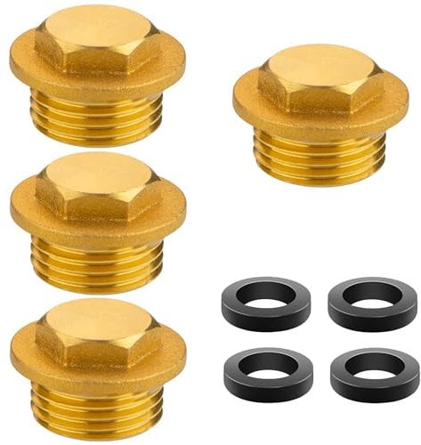 4 Stück Messing Stopfen, 3/4 Außengewinde Verschlussstopfen, Messing Stopfen mit Gummiring, Blindstopfen Rohr Endkappe mit Gummiring für Rohranschluss, Heizung und Trinkwasseranlage Geeignet