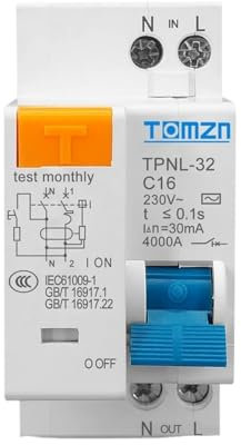 Janmobrian Magnetotermico, Interruttore Differenziale TPNL DPNL 230V 1P+N Interruttore differenziale con Protezione da sovracorrente e cortocircuito RCBO MCB(TPNL 6A)