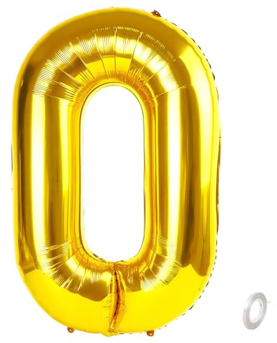Balorise 40 Pouces Aluminium Ballon Géant Or Chiffre 0, Gonflable Hélium, Grand Numéro 0-9, 10-100 (101cm), Décoration de Doré Foil Ballons pour Fête d'anniversaire et Mariage