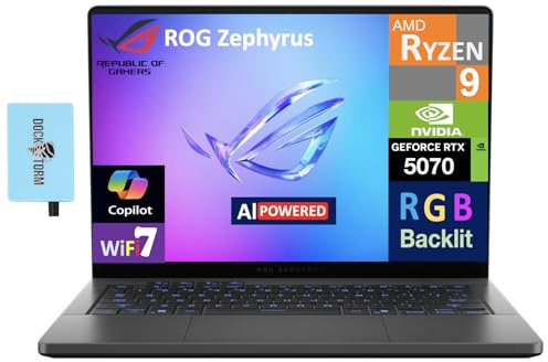 ASUS ROG Zephyrus G14 AI Gaming Laptop 14.0 120Hz Display (AMD Ryzen 9 270, GeForce RTX 5070 8GB, 32GB LPDDR5X, 4TB PCIe SSD, RGB Keyboard, WiFi 7, Webcam, Win 11 Home) w/DKZ USB Port Expander