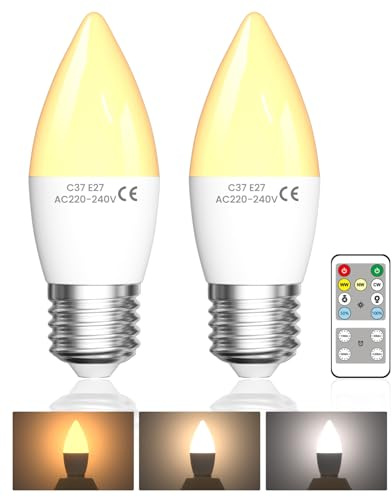 Lustaled 4W LED Glühbirne mit Fernbedienung, Dimmbare Glühbirnen E27 40W Äquivalent, 3 Farbtemperaturen (3000K/4000K/6000K) & Timer, LED Birne E27 Dimmbar mit Fernbedienung für Lampen, 2-Stück