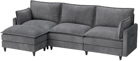 YOUDENOVA Sofa mit Schlaffunktion, Modulares Eckcouch L Form, Wohnzimmer Couch mit Cordbezug, 3 Sitzer, Grau