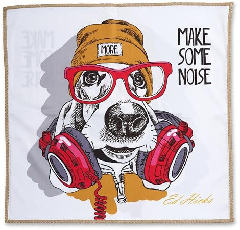 Ed Hicks | Illustrated Gift of an XL Premium Microfibre TV Screen and Glasses Cleaning Cloth - 30x30cm - for Cleaner Glasses, TV Screens, Tablets, Laptops etc ⭆ Anti-static (DJ Theme)