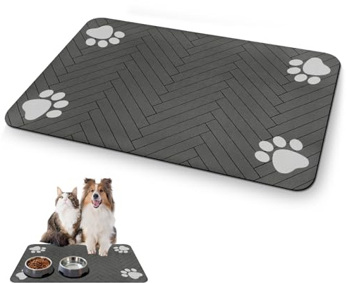 Napfunterlage - Hundenapf Unterlage für Hunde und Katzen, Saugfähige und Schnelltrocknende Futternapfmatte, rutschfeste und Waschbare Haustierfuttermatte in Dunkelgrau, 30 x 50 cm