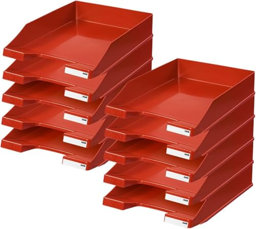 HAN 1027 Briefablage Klassik, Schreibtisch Organizer, Bürobedarf, Ablagefächer, Büromaterial, Briefkorb, Dokumentenablage, bis Format A4/C4 (Klassisch, Rot, 10 Briefablagen)
