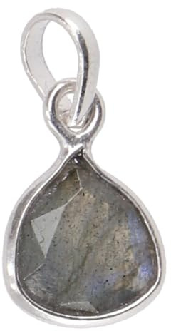 GURU SHOP Zierlicher Silber Anhänger mit Geschliffenem Halbedelstein - Labradorit, 1x1 cm
