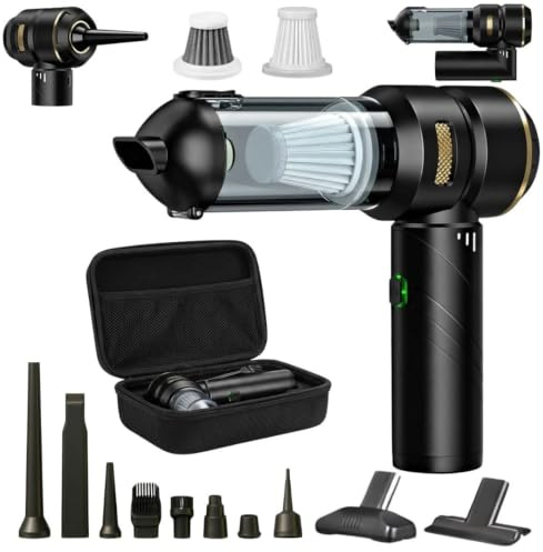 DANOVAX - Aspiradora de Mano - Sin Cable - Plegable - Aspirador Coche Potente - 5 Accesorios - Filtro Lavable + Repuesto - 30 Minutos Autonomia - Recargable USB C - Funda de Transporte