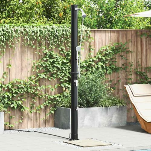 Ducha solar exterior negra de 217 cm PVC y aluminio, ducha solar de jardín con cabezal ajustable, resistente a los rayos UV, ideal para piscinas, jacuzzi, piscina de jardín