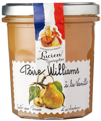 Confiture de Poire Williams à la Vanille, cuite au chaudron et fabriquée en France, recette traditionnelle aux pommes, pot en verre de 320 g - Lot de 3