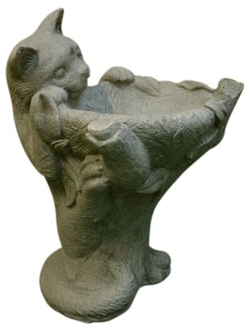Vogeltränke Katze, aus Steinguss