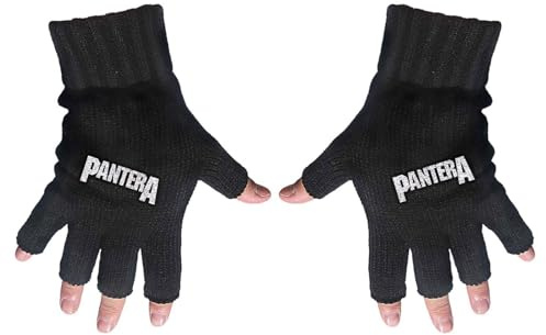 Rock Off Pantera Gloves Band Logo 101 proof Vulgar display Official Fingerless Black One Size