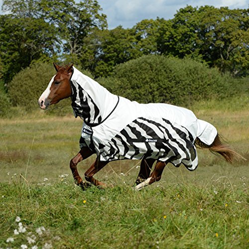 Bucas Buzz-Off Rain Zebra Full Neck - Fliegendecke/Ekzemerdecke, im Rückenbereich wasserdicht und atmungsaktiv, Groesse:165