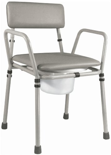 Aidapt Free Standing Height Adjustable Stacking Commode Chair with Padded Back, Arm Support and Padded Over Seat Flat Pack Aid