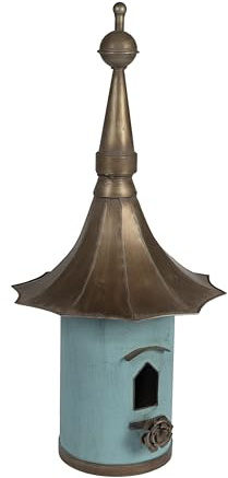 Creative Co-Op Cottagecore Free-Standing Decorative Metal Birdhouse for Garden, Distressed Aqua, 15.5Wx34T