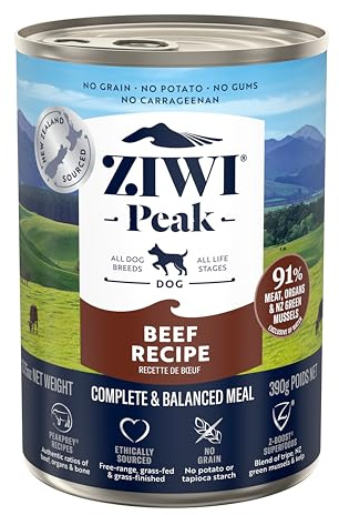 ZIWI Peak Wet Dog Food Tins - Complete Grain Free Dog Food Pate Puppy/Adult/Senior Dog Food Wet - New Zealand Beef Recipe - 12x 390g Multipack