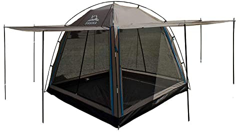 Hasika Screen House Campingzelt mit 4 Seiten, abgeschirmter Pavillon mit Boden, für 4 Personen, 4 Jahreszeiten, 2,4 x 2,4 m, für Strand, Garten, Hinterhof, Aktivitäten außerhalb der Stangen