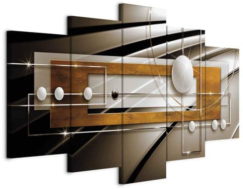 Cuadros B&D XXL - Wandbilder XXL Abstrakt 200x100cm 5 tlg - Wand Deko Leinwand Bilder Groß Wanddeko Wohnzimmer Schlafzimmer Kunstdrucke - geometrische Formen Kugel schwarz weiß a-A-0209-b-o