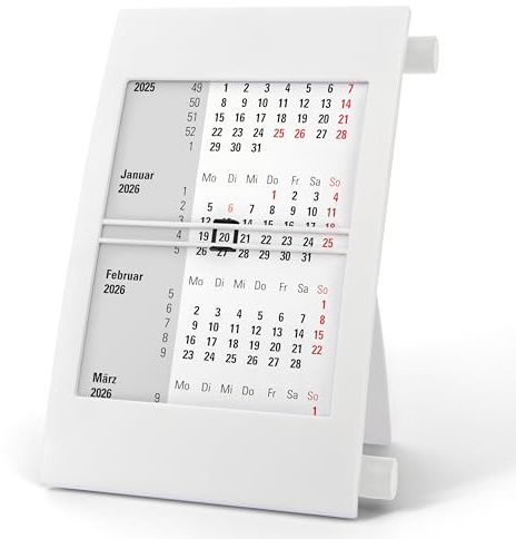 3-Monatskalender Tisch 2026 2027 - Büro & Homeoffice Tischkalender mit Drehmechanik - 2-Jahres-Kalender - weiß/weiß/schwarz - Truento