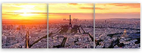 ge Bildet Bild auf Leinwand | View of Paris - Frankreich - Stadtbild Städtebild B in 120x40 cm mehrteilig als Panorama Wandbild XXL | Wand-deko Dekoration Wohnung modern Bilder | 2211