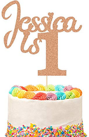 1st Birthday Cake Topper | Personalised 1 2 3 Cake Topper | Happy Birthday Decorations | Double Sided Glitter Card Any Name Age Customized - Multicolour Glitter Cake Decoration(Rose Gold)