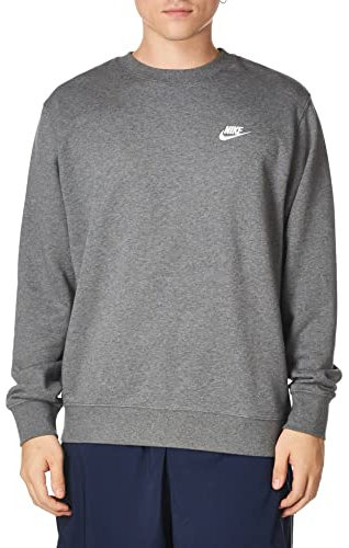 NIKE Men's M Nsw Club Crw Ft Long Sleeved T shirt, Charcoal Heathr/(White), L UK