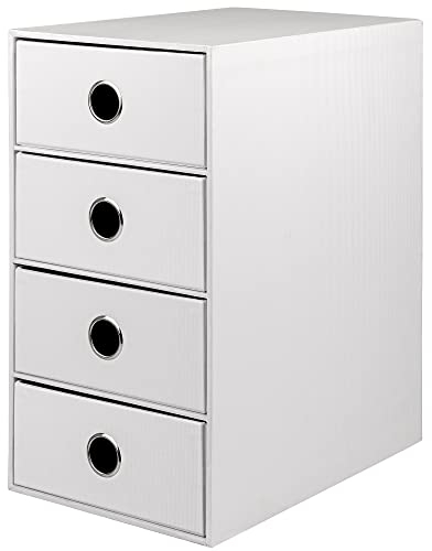Rössler SOHO 4er Schubladenbox aus Papier | Büro Organizer Schreibtisch | Schubladen Organizer Büro Zubehör & Bürobedarf | Schreibtisch Organizer Box | 18 x 25 x 32 cm | 1 Stück | Farbe: Weiß