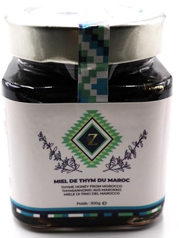 Miel Cru de thym du Maroc Vraie Premium -300g 100% Pur - Recueilli Au Maroc - De La Qualité La Plus Fine, Une Grande Variété De Saveurs Délicieuses.