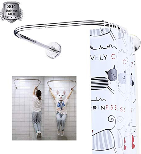 HNCS Bastone Tenda Doccia Angolare A Pressione A U Estensibile Asta per Tenda Doccia Curva Vasca Nessuna Foratura Barra Ad Angolo con Tenda Doccia per Bagno,80x80x80cm