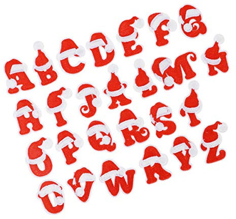 26Pcs Christmas Letter Patches Sew on Patches Iron on Appliques Alphabet Letter Patches Embroidered Patches (Red)