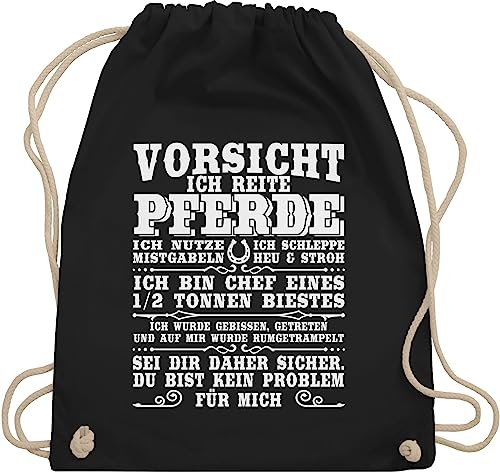 Turnbeutel Rucksack - Taschen - Vorsicht ich reite Pferde - Unisize - Schwarz - geschenk reiterin stalltasche pferd pferdeliebhaber reiter sprüche stoffrucksack spruch beutel pferdebeutel reiten