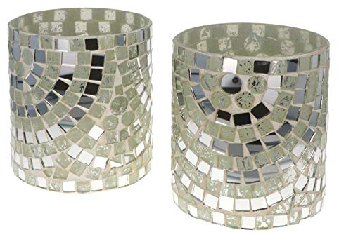 Wuona Objects Nona RAJA 2715-9x10cm - 2er Set - Mosaik Teelichtglas Teelichtgläser Kerzenglas Kerzengläser Mosaikglas orientalisch Vintage