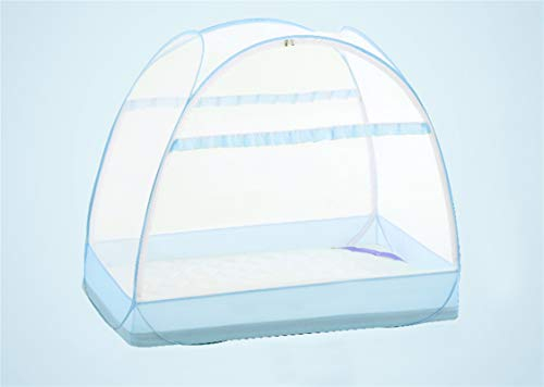 LIVEINU Moskitonetz Bett Baldachin Pop Up Faltbare Doppelte Tür Anti Mosquito Bites Fliegennetz Bett Anti Insektenschutz Doppelbett Moskitonetz Babybett Blau 104x58x100cm