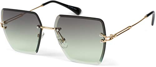 styleBREAKER Damen Sonnenbrille ohne Rahmen mit eckigen Polycarbonat Gläsern und Diamantschliff | UV400 Verlaufstönung | Metallbügel verstellbare Nasenpads, Gestell Gold/Glas Grün Verlauf