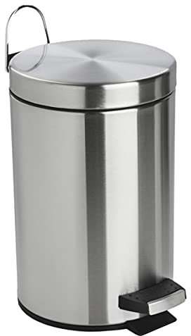 Metlex Abfalleimer, Kosmetikeimer mit Deckel 20 Liter, Ø 29 x H44 cm, Metall Mülleimer, mit herausnehmbarem Innenbehälter für Abfälle, Trittmechanik, für den Innenbereich. Silber.