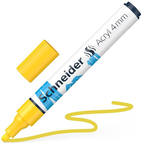 Schneider 120205 Paint-It Acrylstift (mit 4 mm Rundspitze, hochdeckende Acrylfarben für Holz, Leinwand, Stein uvm.) 1 Stück, gelb