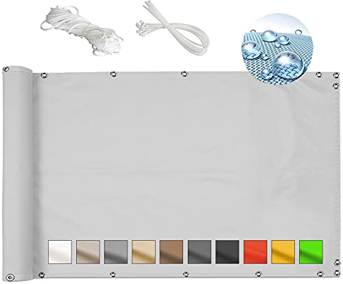 MEEYI Balkon sichtschutz Balkon 90x1500cm balkonabdeckung sichtschutz Bambus balkonsichtschutz Kunststoff balkonverkleidung balkonsichtschutz seitensichtschutz UV-beständig für balkongeländer-Weiß