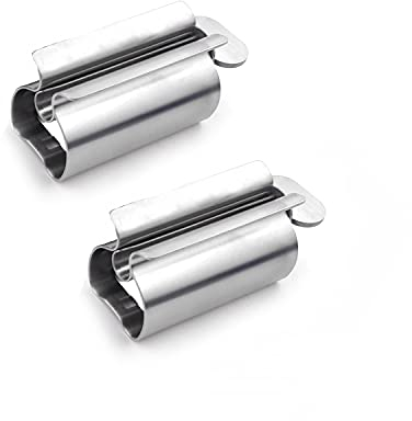 Alnicov Zahnpastatubenpresse, 2 Stück Zahnpasta-Rollen aus Edelstahl, Zahnpastatube, Auswringer, Ständer