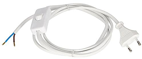 Euro Anschlußleitung Kabel 1,8m mit Schalter weiß 2x0,75 230Volt Anschlußschnur Kabel 2 polig