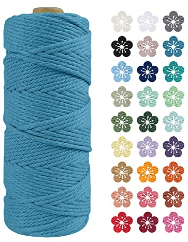 LEREATI Makramee Garn 2mm x 100m Blauer See Baumwollkordel Natur Baumwollseil Farbig Baumwollgarn, Macrame Cord 2mm für DIY Geflochten, Makramee Deko, Hängepflanze, Wandbehang, Vorhang