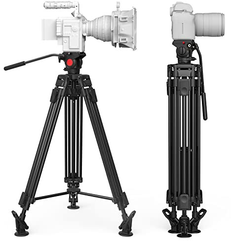 Treppiede video 74/163cm, testa fluida in alluminio Treppiede professionale resistente con borsa di trasporto per fotocamere DSLR Canon Nikon, carico massimo 17lbs/8kg