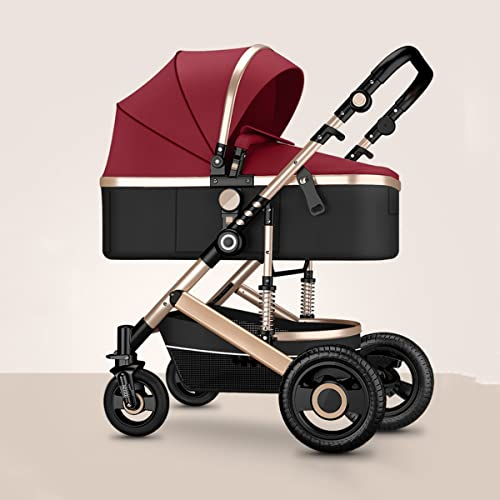 Cabrio Kinderwagen Leichter 2 In 1 Kinderwagen, Regenschirm-Kinderwagen Für Reisen Und Mehr, Stubenwagen Für 0-3 Jahre Baby, 100 Cm Hoher Sitz Im Querformat (Color : Red)