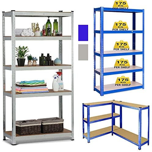 Scaffali in Metallo da Garage 200 x 100 x 50cm, Scaffale per Carichi Pesanti a 5 Ripiani Senza Bullone, Scaffale di Stoccaggio per Garage Officina Magazzino Ufficio, Capacità di 875 kg - Zincato