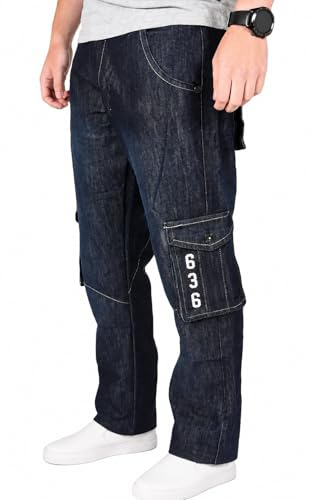 True Face Men's Cargo Combat Jeans Regular Fit Denim Multi-Pocket Jeans
