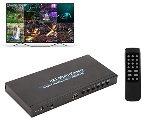 8 Ports HDMI KVM Multi Viewer/Screen Divider/Switch | 4K bei 60Hz | 1920 X 1080p bei 60 Hz, HDMI-Umschalter mit IR-Fernbedienung, Unterstützt Standard-AWG26-Kabel, Eingang Bis zu 10 M/32,8 Fuß,(EU)