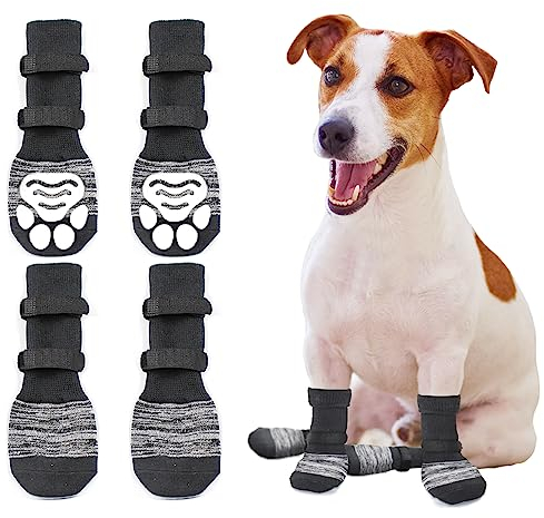 Anti Slip Paw Protectoren Hundesocken, doppelt seitlich rutschfeste Hundesocken mit einstellbaren Riemen, Traktionskontrolle für Innenholzboden (M)