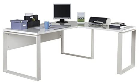 Composad | Scrivania della Linea DISEGNO, Scrivania Angolare, Scrivania PC ad Angolo, (LxAxP) 170x74,50x80+90 cm, Colore Bianco Laccato, per ufficio, Studio, Made in Italy